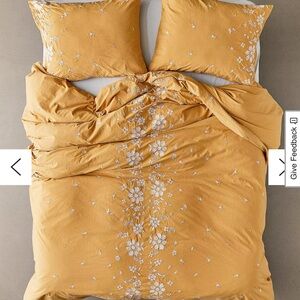 Urban Outfitters Mustard Yellow Embroidered Floral Duvet